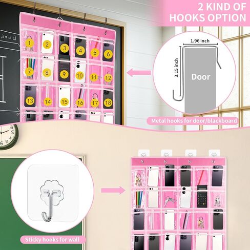 30 Clear Pockets Classroom Pocket Chart Organizer ، Pocket Chart لحامل حاسبة الهاتف ، حاسبة باب الحائط المعلقة CADDY مع السنانير وملصقات الأرقام (الأزرق) in Saudi Arabia