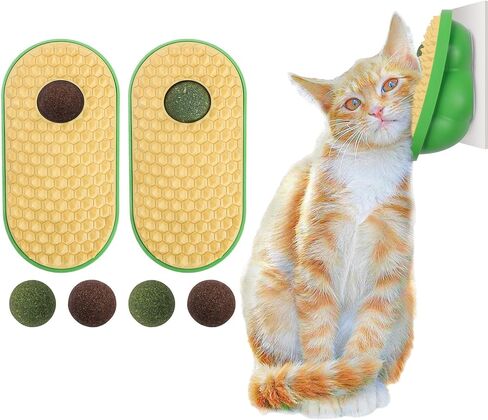SEVENKA 2 Pack Cat Toys Self-Grooming Cat Brush with 3 Catnip Balls & 3 Gall Fruit, Kitty Kitten Scratcher Self Groomer Catnip Toys for Indoor Cats, Chew Toys Wall Corner Brushes Edible Wall Treats in Kuwait
