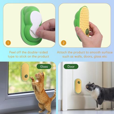 SEVENKA 2 Pack Cat Toys Self-Grooming Cat Brush with 3 Catnip Balls & 3 Gall Fruit, Kitty Kitten Scratcher Self Groomer Catnip Toys for Indoor Cats, Chew Toys Wall Corner Brushes Edible Wall Treats in Kuwait