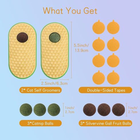SEVENKA 2 Pack Cat Toys Self-Grooming Cat Brush with 3 Catnip Balls & 3 Gall Fruit, Kitty Kitten Scratcher Self Groomer Catnip Toys for Indoor Cats, Chew Toys Wall Corner Brushes Edible Wall Treats in Kuwait