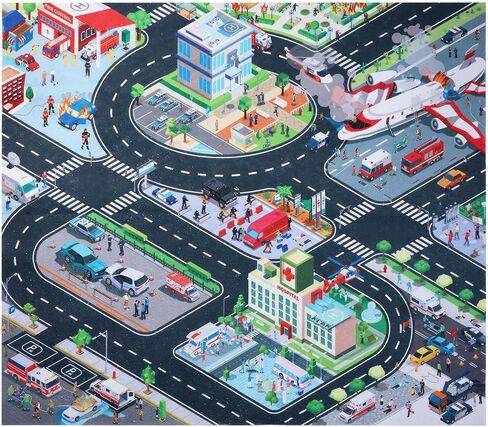 سجادة لعب سجادة الأطفال، سجادة سيارة للأطفال لعبة السيارات، سجادة لعب تعليمية لحركة المرور على الطرق في المدينة، سجادة لعب متعددة الألوان، سجادة لعب للأطفال قابلة للطي غير قابلة للانزلاق لغرفة اللعب والمنزل الداخلي والخارجي (27.55 × 31.49 بوصة) in Kuwait