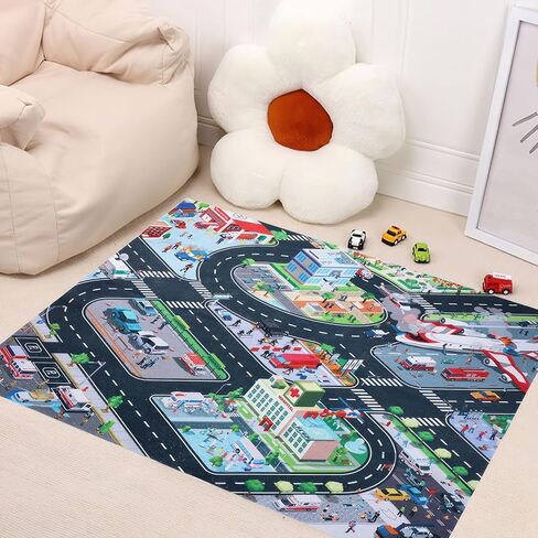 سجادة لعب سجادة الأطفال، سجادة سيارة للأطفال لعبة السيارات، سجادة لعب تعليمية لحركة المرور على الطرق في المدينة، سجادة لعب متعددة الألوان، سجادة لعب للأطفال قابلة للطي غير قابلة للانزلاق لغرفة اللعب والمنزل الداخلي والخارجي (27.55 × 31.49 بوصة) in Kuwait
