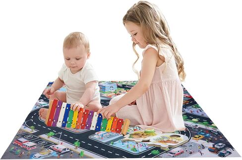 سجادة لعب سجادة الأطفال، سجادة سيارة للأطفال لعبة السيارات، سجادة لعب تعليمية لحركة المرور على الطرق في المدينة، سجادة لعب متعددة الألوان، سجادة لعب للأطفال قابلة للطي غير قابلة للانزلاق لغرفة اللعب والمنزل الداخلي والخارجي (27.55 × 31.49 بوصة) in Kuwait