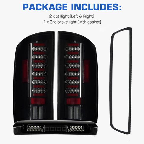 LED Tail Light + 3rd Brake Light Kit Fit for Dodge Ram 1500 2002-2006 / Fit for Dodge Ram 2500 3500 2003-2006 Rear Brake Cargo Lamp Taillight Assembly, Black Housing Smoke Lens in Saudi Arabia