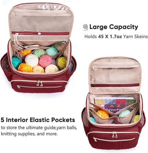 Knitting Bag Backpack, Large Crochet Backpack - Crochet Bag Organizer, Yarn Storage Organizer - Yarn Holder with 10 Pockets for Crochet Accessories, Knitting & Crochet Supplies, Crochet Gift in Kuwait