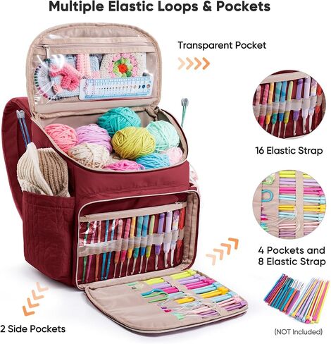 Knitting Bag Backpack, Large Crochet Backpack - Crochet Bag Organizer, Yarn Storage Organizer - Yarn Holder with 10 Pockets for Crochet Accessories, Knitting & Crochet Supplies, Crochet Gift in Kuwait
