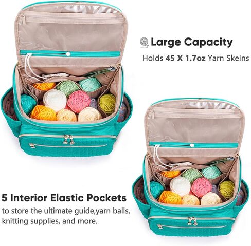 Knitting Bag Backpack, Large Crochet Backpack - Crochet Bag Organizer, Yarn Storage Organizer - Yarn Holder with 10 Pockets for Crochet Accessories, Knitting & Crochet Supplies, Crochet Gift in Kuwait
