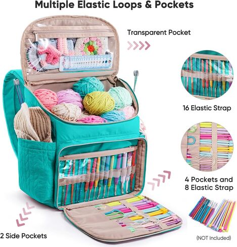 Knitting Bag Backpack, Large Crochet Backpack - Crochet Bag Organizer, Yarn Storage Organizer - Yarn Holder with 10 Pockets for Crochet Accessories, Knitting & Crochet Supplies, Crochet Gift in Kuwait