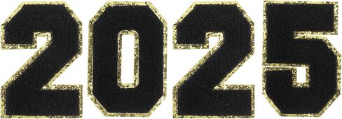 uxcell 4pcs Glitters Chenille Number Patches 8 cm / 3 Inch Iron-On Embroidery Numbers for Team Uniforms Sports T-Shirts Hats Bags (White, Number 2025) in Saudi Arabia