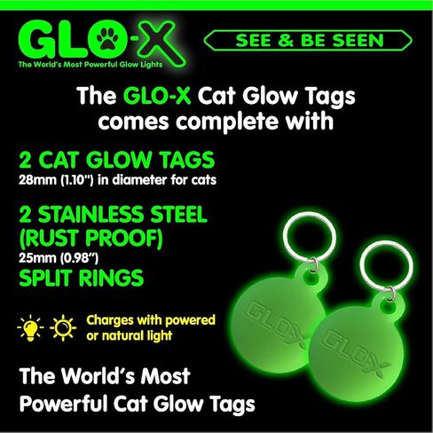 GLO-X Dog Collar Glow Tag - 2 x Glow in The Dark Dog Collar Glow Tags to Keep Your Dogs Safe at Night - 12+ Hours Glow Time - Charges in Daylight - No Batteries Required - Cool Dog Accessories Gift in Kuwait