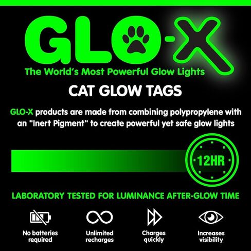 GLO-X Dog Collar Glow Tag - 2 x Glow in The Dark Dog Collar Glow Tags to Keep Your Dogs Safe at Night - 12+ Hours Glow Time - Charges in Daylight - No Batteries Required - Cool Dog Accessories Gift in Kuwait