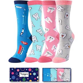 HAPPYPOP Funny Socks Nurse Doctor Teeth Dentist Socks, Novelty Gifts For Dental Assistant In 4 Pack