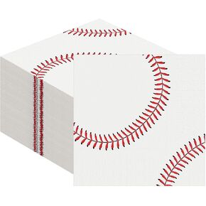 96 Pieces Baseball Napkins 7.8 x 4.3 Inches Paper Baseball Party Decorations Disposable Baseball Themed Party Supplies Baseball Pattern Cocktail Napkins for Baseball Party Sports Birthday