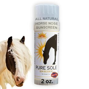 Natural Sunscreen For Horses With Aloe Vera And Zinc Oxide - Pure Sole Sun Block Cream - Sun Protection For Horses’ Noses and Sensitive Skin - 2 ounce Push Up Stick