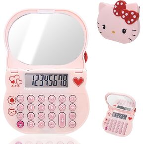 Cute Calculator, Makeup Mirror Calculator, Basic Calculators Desktop 8 Digit with Large LCD Display and Sensitive Button, Mini Calculator for Teachers Students Kid Office (White Jewel Model)