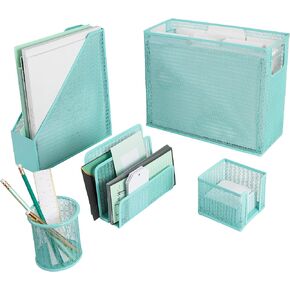 Desk Accessories Gold - 5 Piece Desk Accessories Set for Office Organization Gold with Hanging File Holder Gold Desk Accessories for Women Office File Organizer Gold Boho Desk Organizer Desk Décor