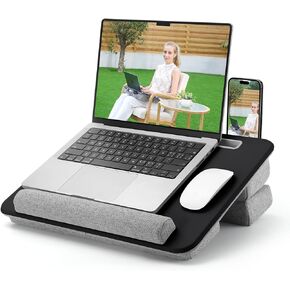 Adjustable Laptop Lap Desk, Lap Desk with Cushion, Storage Function, Cubbies for Home Office Adults Students, Laptop Stand for Lap with Tablet & Phone Holder, Fits up to 15.6'' Laptop (Pale Yellow)