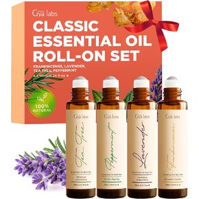 Gya Labs Peaceful Roll on Essential Oils Set - 100% Pure Natural Relaxing Gift for Women & Men - Blend for Calming, Refreshing, Stress Away, Good Night Sleep Essential Oil Gift Set (0.34 Fl Oz Each)