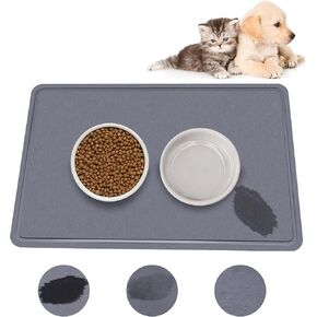 Extra Large Stone Dog Food Mat,Absorbent Collapsible Cat Mat for Food and Water, Quick Drying Pet Feeding Mat, Anti-Slip Diatomaceous Earth Dog Bowl Mat for Messy Drinkers,Grey 23.6''x15.35''