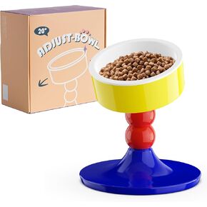 Ceramic Elevated Raised Cat Bowls,3 Heights Adjustable Raised Dog Bowl Stand for Indoor Cats and Small Dogs,15° Tilted Cat Food Feeding Dishes，Adjusts to 4.69", 5.98", 7.28" (Pink & White) in Kuwait