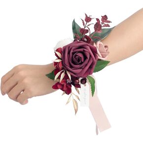 Ling's Moment 6pcs Homecoming Wedding Wrist Corsage Artificial Flowers, Girl/Mother Prom Corsages Wristlet Décor, etc. White Ivory