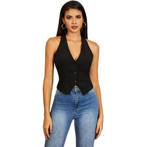 Verdusa Women's Single Breasted Sleeveless V Neck Vest Jacket Waistcoat