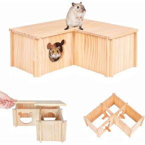 Hamster House Multi Chamber Wooden Hamster Maze Tunnel with Ladder Gerbil Hideout Castle Small Animal House Hut Habitats Cage Accessories for Hamster Rat Gerbils and Other Small Pets in Saudi Arabia