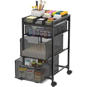 Rolling Utility Cart with 4 Drawers, Craft Organizer and Storage Carts with DIY Divider, Lockable Wheels Storage Organizer for Art Supplies, Store for Brushes & Paints & Artifacts & Small Parts