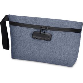 LOFICOPER Money Bag with Lock, Waterproof Cash Bag with Lock and Zipper, Portable Bank Deposit Bag, Locking Accessories Pouch for Phone, Credit Cards, Cash, Dark Blue in Kuwait