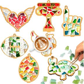 FARBCLUB DIY Glass Mosaic Tiles Crafts Kits for Adults, 7PCS Wooden Bases with Hole Christmas Ornaments, Mosaic Adult Crafts Christmas Decorations Indoor Decor for Women Beginners Handmade Gifts
