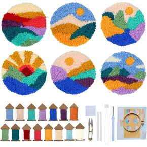 ERNTRNL Punch Needle Kits for Adults Beginner - Punch Needle Coasters Kit, Punch Needle Embroidery Kit, 6 Pattern DIY Punch Stitching Kit with Tools, Yarns, Hoop, Instruction (Circular)