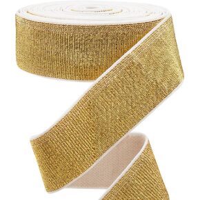 GORGECRAFT 12 Yards Silver Glitter Elastic Bands 0.98in/2.5cm Wide Metallic Stretch Sewing Band Woven Knit Ribbon Spool Headband for Crafting Waistband Pants Waist Webbing Garment Clothes Accessory