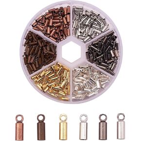 LiQunSweet 40 Pcs Stainless Steel Leather Cord Ends Clasp Glue in Barrel Crimp End Bell Caps for Bracelet Necklack Tassel Jewelry Making