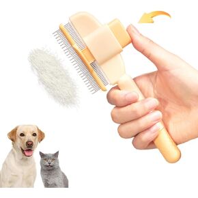 Marchul Cat Comb with Release Button, Cat Grooming Comb with Long and Short Stainless Steel Metal Round Teeth, Pet Comb Brush for Removing Matted Fur, Knots & Loose Fur for Dogs and Cats(Green) ﻿