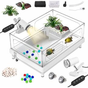 طقم خزان سلحفاة صغيرة (خزان+مصباح+مرشح) ، طقم لبداية خزان السلحفاة الأكريليك ، موائل سلحفاة سلحفاة مع مناطق متعددة الوظائف للزواحف الصغيرة (مجموعة بيضاء) in Kuwait