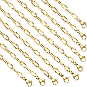 YOUBEIYEE 10 Pack 4mmx12mm Paperclip Necklace Chains Bulk Gold Plated Stainless Steel Necklace Chain Kit