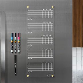 Magnetic Acrylic Chore Chart for Fridge, for 3, 4 or 5 Children. Includes 4 Magnetic Wet-Erase Markers for Refrigerator, 7" X 18". Put Those Kids to Work! | Black Magnets in Kuwait