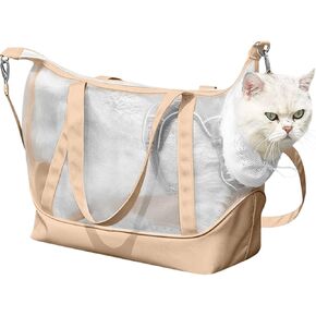 Breathable Mesh Cat Carrier Bag Panoramic Large-Space Pet Handbag Allow to Expose Head and Tail Detachable Sling Carrier Portable Pet Backpack for Outdoors Travel Up to 11lbs Mint Green