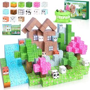 100PCS Magnetic Blocks-Frozen Snow Minecraft Magnetic Blocks, Magnetic Blocks for Kids Ages 4-8,Magnetic Cubes for Boys & Girls, Princess Castle STEM Sensory Kids Games Toys for Toddler Gifts for 3+