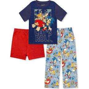Sonic The Hedgehog Boys Pajama Set - 3 Piece Pants, T-Shirt & Shorts - Sleepwear PJ Set for Kids, Toddler Boys Pajamas