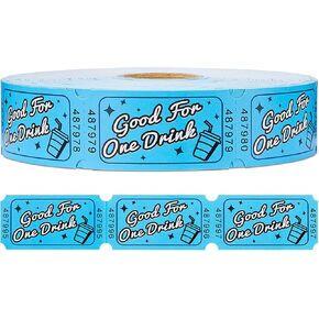 Drink Roll Raffle Tickets, Blue Single Roll Tickets for Events, Carnivals, Entry, Class Reward, Fundraiser & Prizes, 1000 Tickets per Roll, Size 1 x 2 Inch