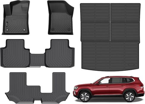 Jenofa-Car Floor Mats & Cargo Liner for VW Tiguan 2018-2024 5 مقاعد لجميع الأحوال الجوية الحصير مجموعة كاملة مخصصة عالية الحافة مقاومة للماء بطانات أرضية متينة لملحقات Volkswagen Tiguan باللون الأسود in Saudi Arabia