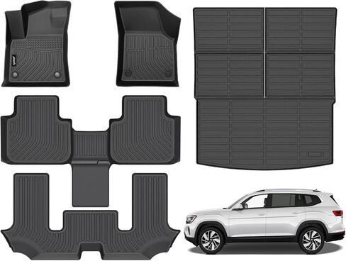 Jenofa-Car Floor Mats & Cargo Liner for VW Tiguan 2018-2024 5 مقاعد لجميع الأحوال الجوية الحصير مجموعة كاملة مخصصة عالية الحافة مقاومة للماء بطانات أرضية متينة لملحقات Volkswagen Tiguan باللون الأسود in Saudi Arabia