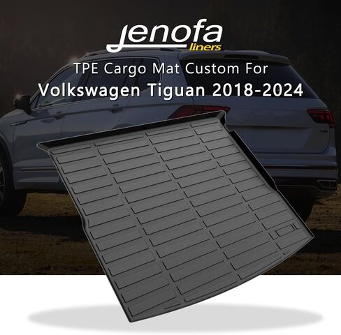 Jenofa-Car Floor Mats & Cargo Liner for VW Tiguan 2018-2024 5 مقاعد لجميع الأحوال الجوية الحصير مجموعة كاملة مخصصة عالية الحافة مقاومة للماء بطانات أرضية متينة لملحقات Volkswagen Tiguan باللون الأسود in Saudi Arabia