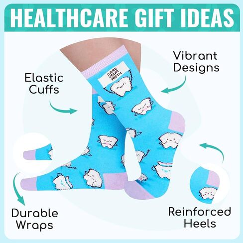 HAPPYPOP Funny Socks Nurse Doctor Teeth Dentist Socks, Novelty Gifts For Dental Assistant In 4 Pack in Kuwait