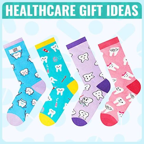 HAPPYPOP Funny Socks Nurse Doctor Teeth Dentist Socks, Novelty Gifts For Dental Assistant In 4 Pack in Kuwait