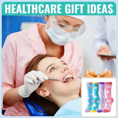 HAPPYPOP Funny Socks Nurse Doctor Teeth Dentist Socks, Novelty Gifts For Dental Assistant In 4 Pack in Kuwait