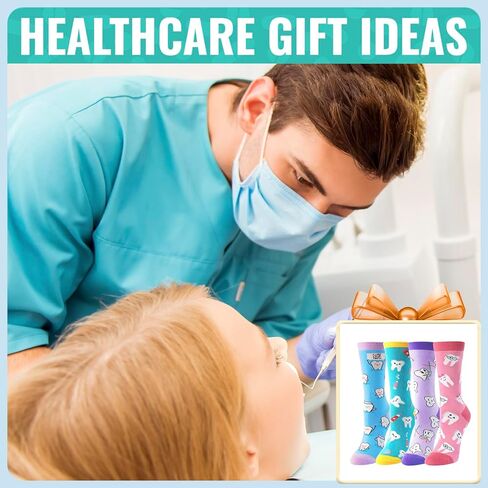 HAPPYPOP Funny Socks Nurse Doctor Teeth Dentist Socks, Novelty Gifts For Dental Assistant In 4 Pack in Kuwait