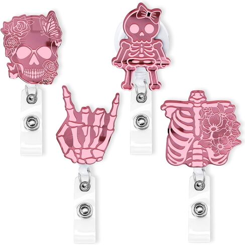 Xylolfsty Xray Badge Reels 4PCS Skeleton Retractable Badge Holder with Alligator Clip Badge Reels Iridescent Rib Skull Patterns Holographic Style Rad Tech RN Nurse Doctor Student Graduation Gift in Saudi Arabia