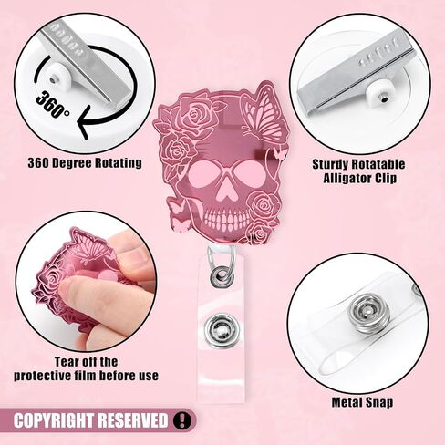 Xylolfsty Xray Badge Reels 4PCS Skeleton Retractable Badge Holder with Alligator Clip Badge Reels Iridescent Rib Skull Patterns Holographic Style Rad Tech RN Nurse Doctor Student Graduation Gift in Saudi Arabia